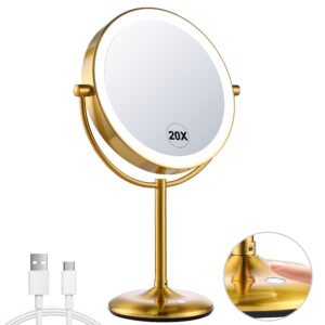9 Inch Rechargable1X/20X Makeup Mirror with3 Colors Lighting