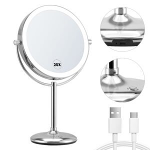 9 Inch LED metal mirror with 20 magnification and 360 degree rotation capability