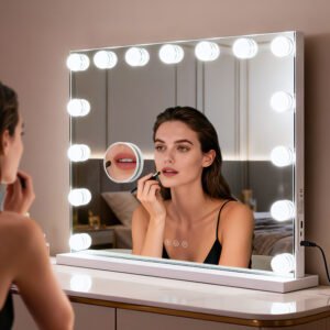 Lighted Makeup Mirror, Hollywood Vanity with Dimmable 15 Bulbs | 3 Color Light Modes, USB-A & USB-C Ports, Touch Control, Tabletop & Wall Mounted, Dorm Room Essentials, Gifts for Women