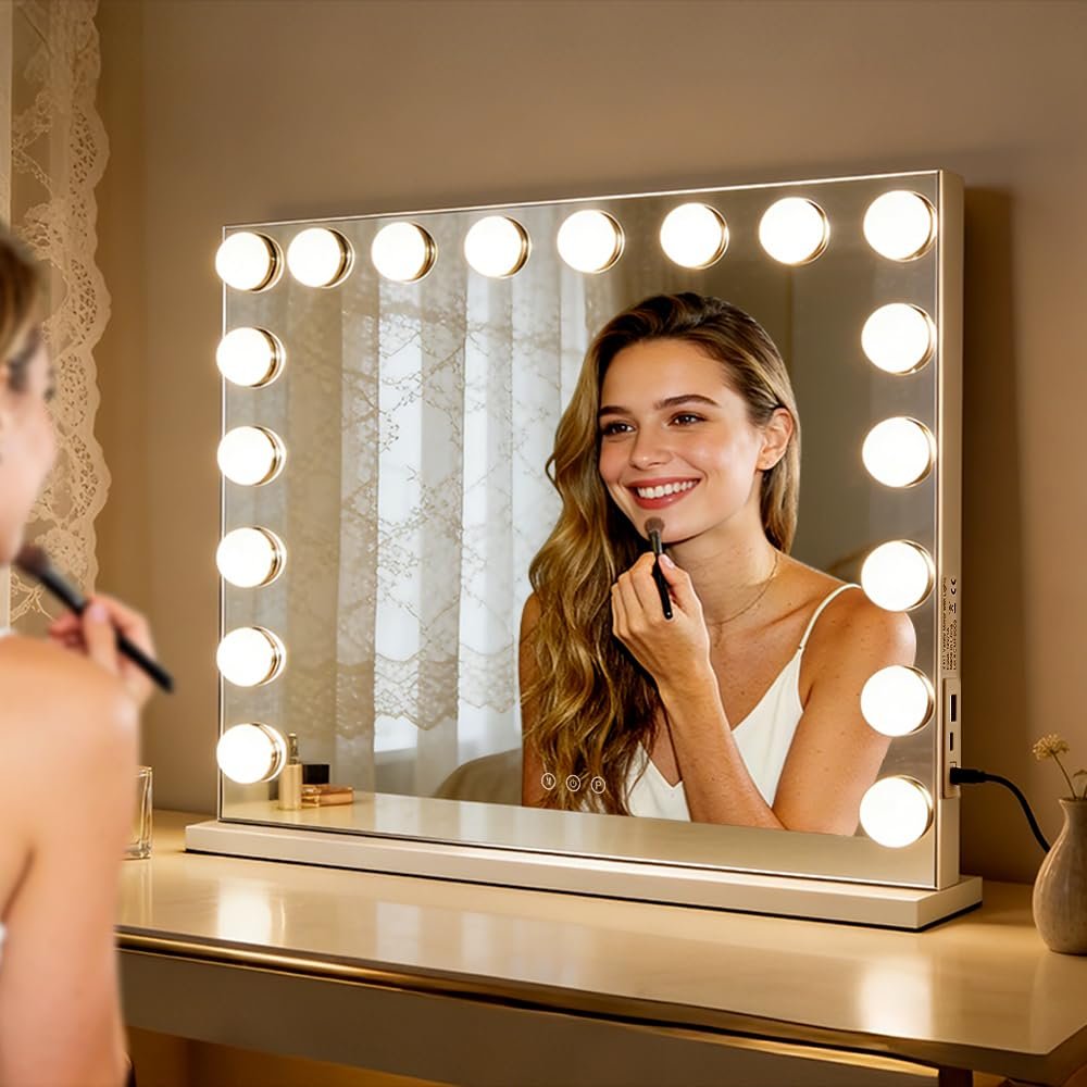 Hollywood Vanity Vanity, Makeup Mirror with 18 Dimmable LED Bulbs | 3 Color Light Modes, USB-A & USB-C Ports, Touch Control, Tabletop & Wall Mounted, Dorm Room Essentials, Gifts for Women - Image 2
