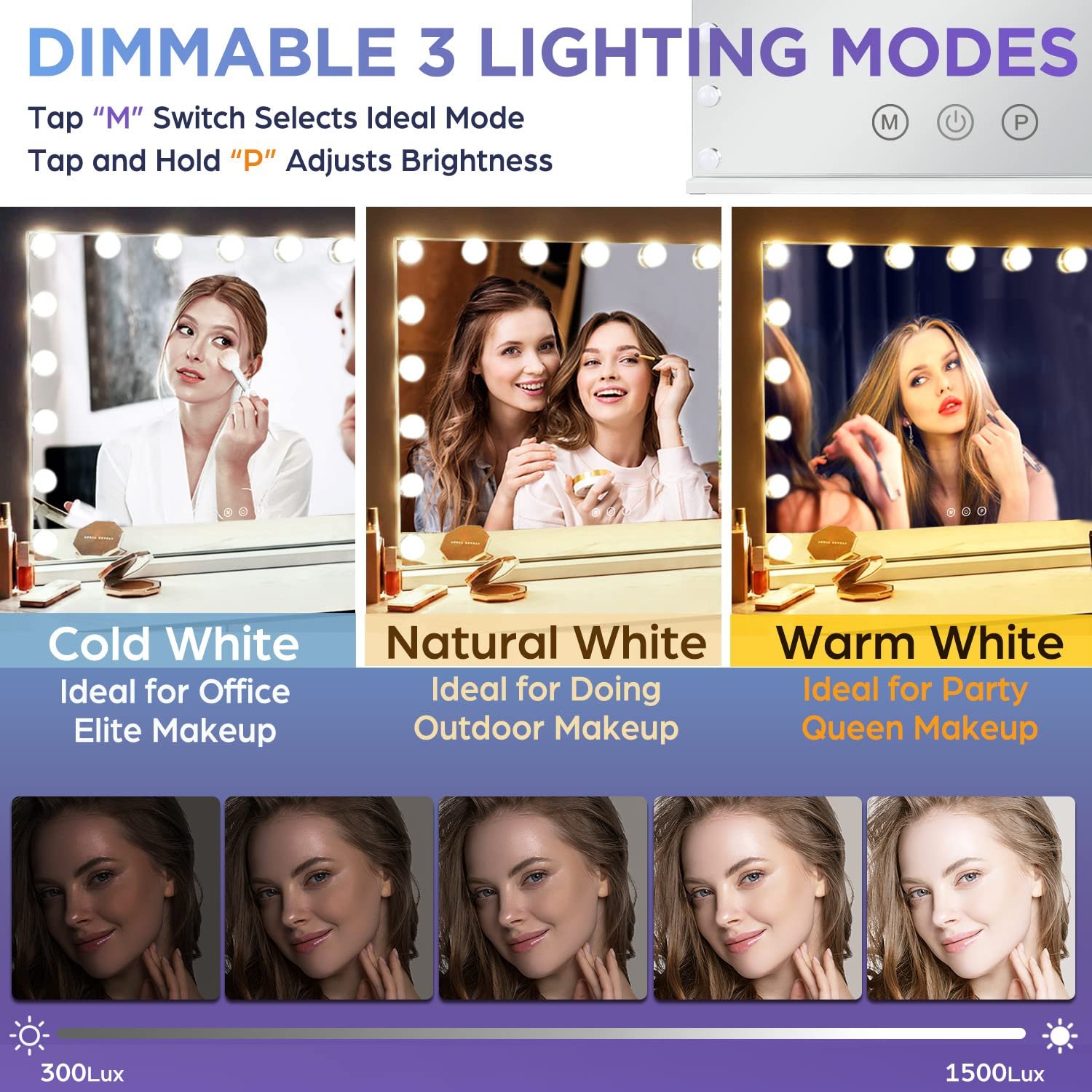Hollywood Vanity Vanity, Makeup Mirror with 18 Dimmable LED Bulbs | 3 Color Light Modes, USB-A & USB-C Ports, Touch Control, Tabletop & Wall Mounted, Dorm Room Essentials, Gifts for Women - Image 4