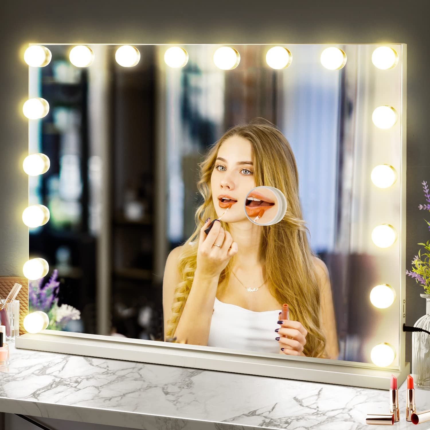 Hollywood Vanity Vanity, Makeup Mirror with 18 Dimmable LED Bulbs | 3 Color Light Modes, USB-A & USB-C Ports, Touch Control, Tabletop & Wall Mounted, Dorm Room Essentials, Gifts for Women - Image 5